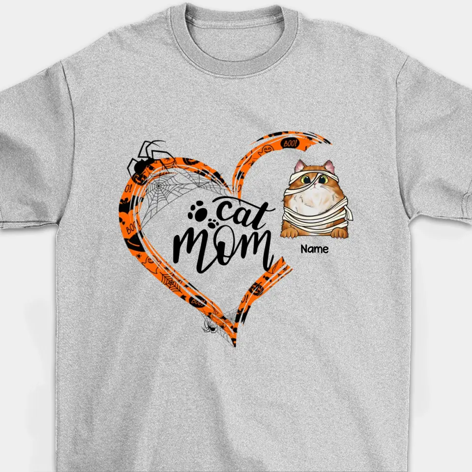 Personalized Halloween Heart Shape  Funny Cat Mom Shirt