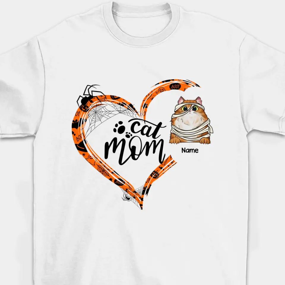 Personalized Halloween Heart Shape  Funny Cat Mom Shirt