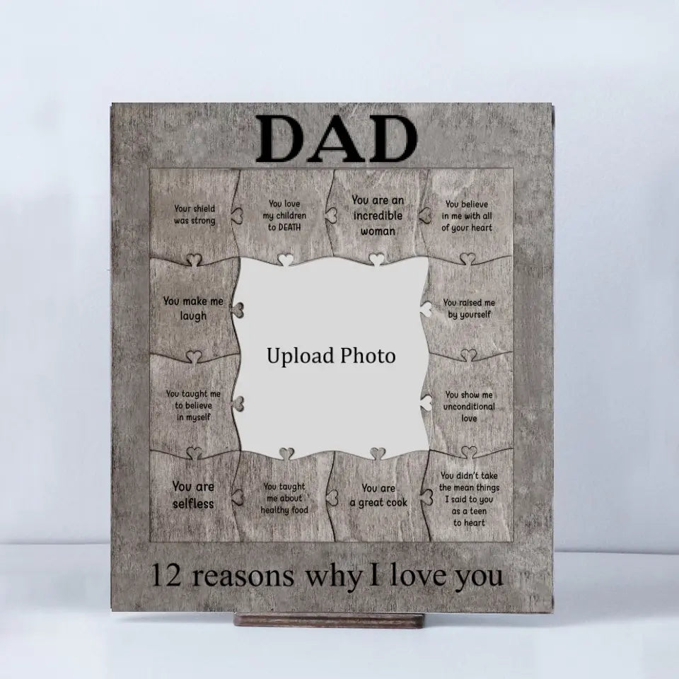 Dad 12 Reasons Why I Love You Wooden Puzzle Piece Collage - Personalized Wooden Frame