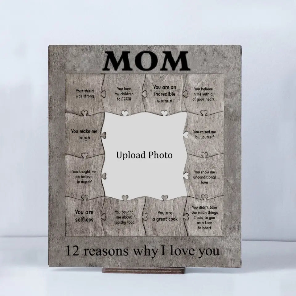 Mom 12 Reasons Why I Love You Wooden Puzzle Piece Collage - Personalized Frame