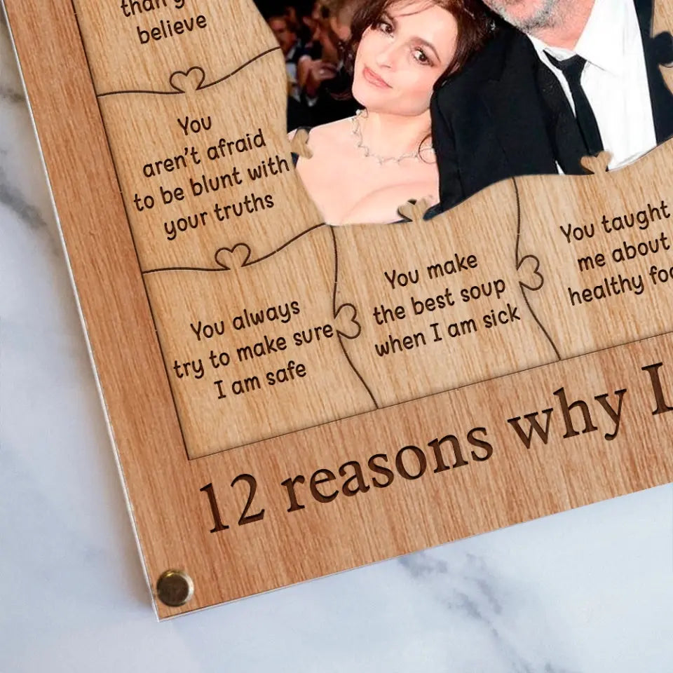 Dad 12 Reasons Why I Love You Wooden Puzzle Piece Collage - Personalized Wooden Frame