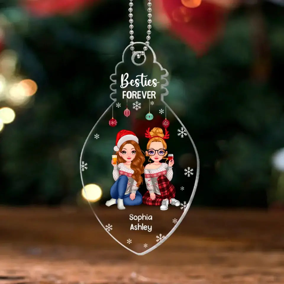 Doll Girls Christmas Gift For Besties Sisters Siblings Bulb Shaped Personalized Acrylic Ornament