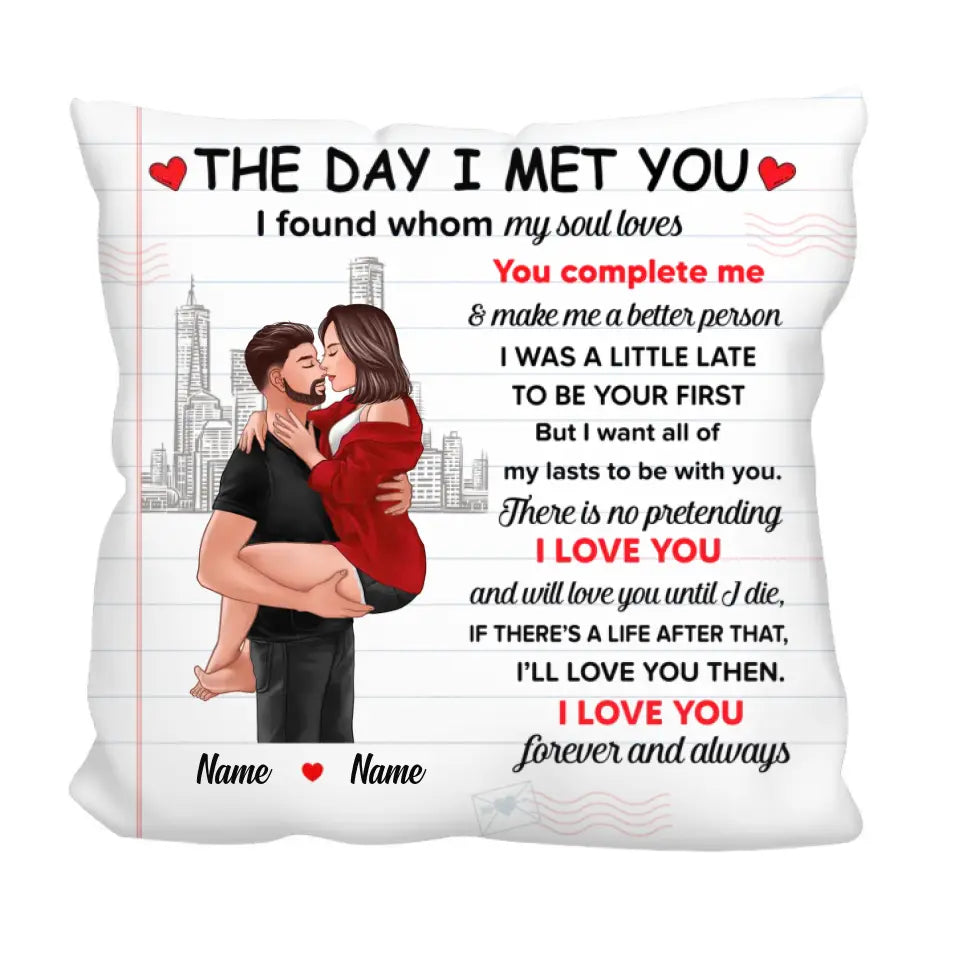 Love You Forever And Always Man Holding Woman Kissing Personalized Pillow