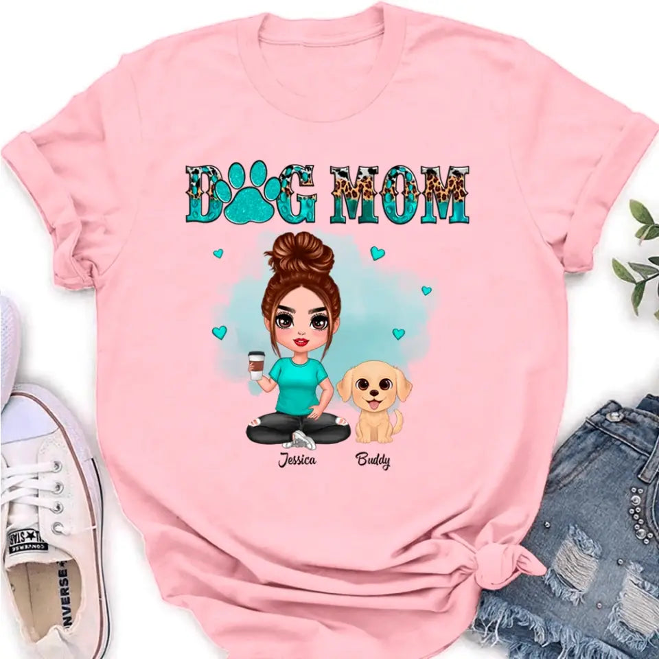 Watercolor Cute Dogs Teal And Leopard Dog Mom Personalized Shirt