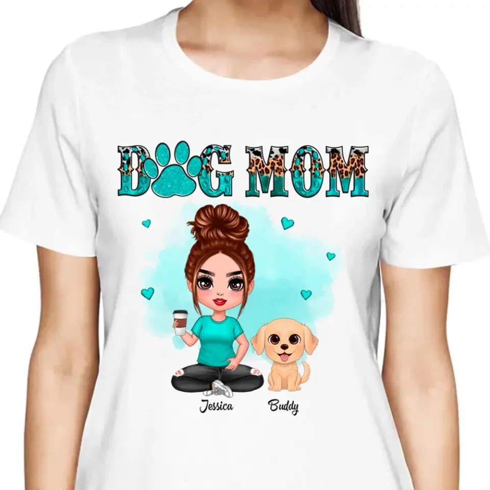 Watercolor Cute Dogs Teal And Leopard Dog Mom Personalized Shirt