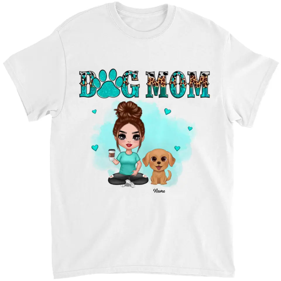 Watercolor Cute Dogs Teal And Leopard Dog Mom Personalized Shirt