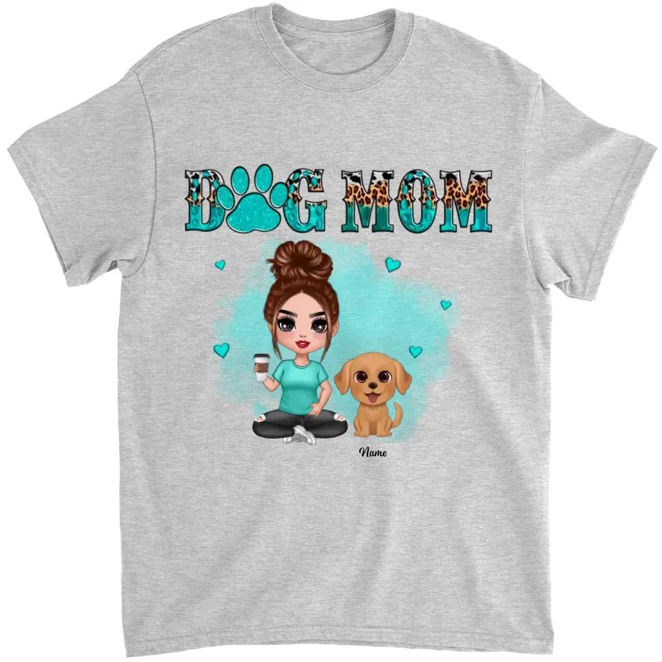 Watercolor Cute Dogs Teal And Leopard Dog Mom Personalized Shirt