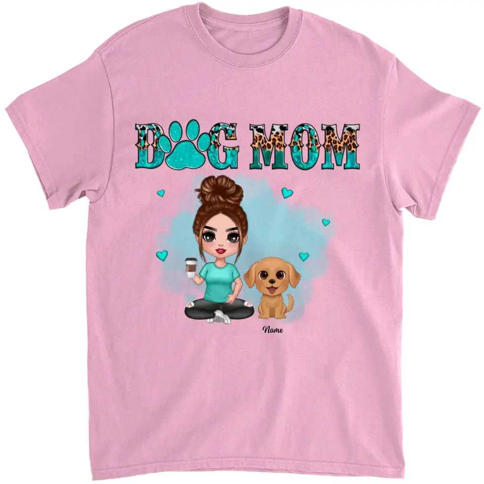 Watercolor Cute Dogs Teal And Leopard Dog Mom Personalized Shirt