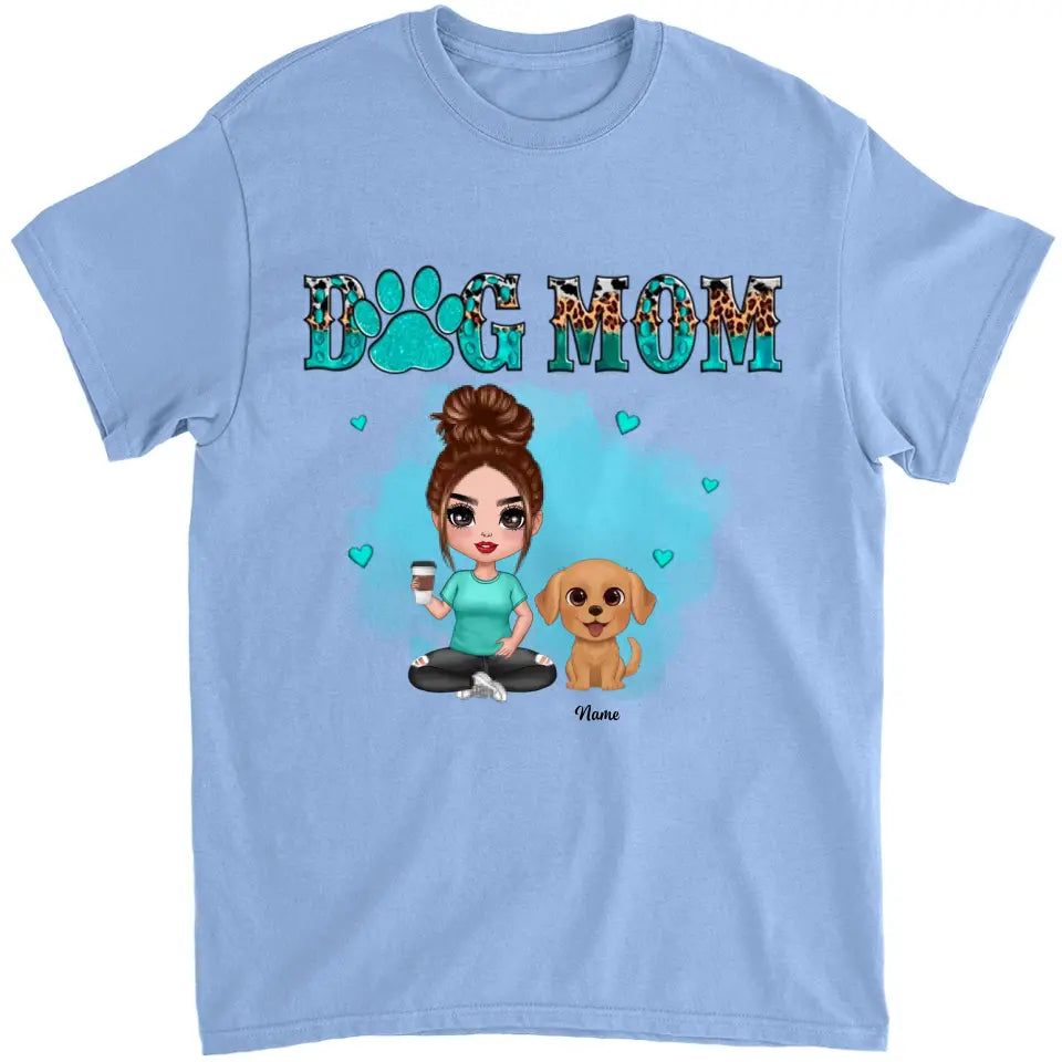 Watercolor Cute Dogs Teal And Leopard Dog Mom Personalized Shirt