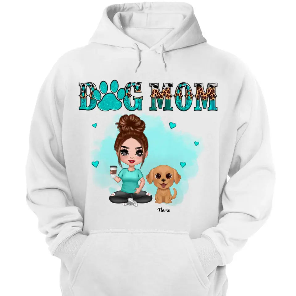 Watercolor Cute Dogs Teal And Leopard Dog Mom Personalized Shirt