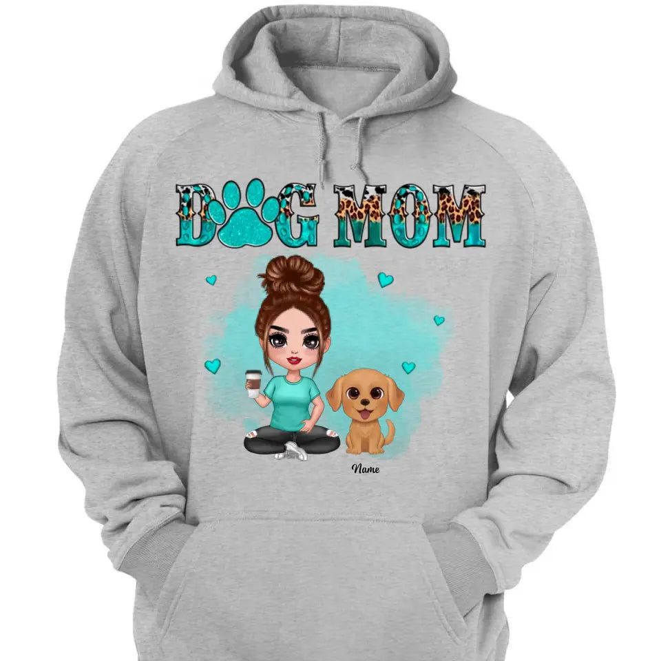 Watercolor Cute Dogs Teal And Leopard Dog Mom Personalized Shirt