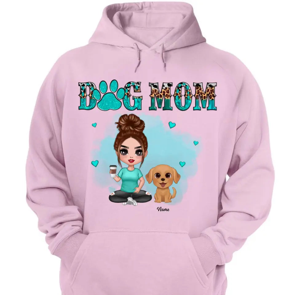 Watercolor Cute Dogs Teal And Leopard Dog Mom Personalized Shirt