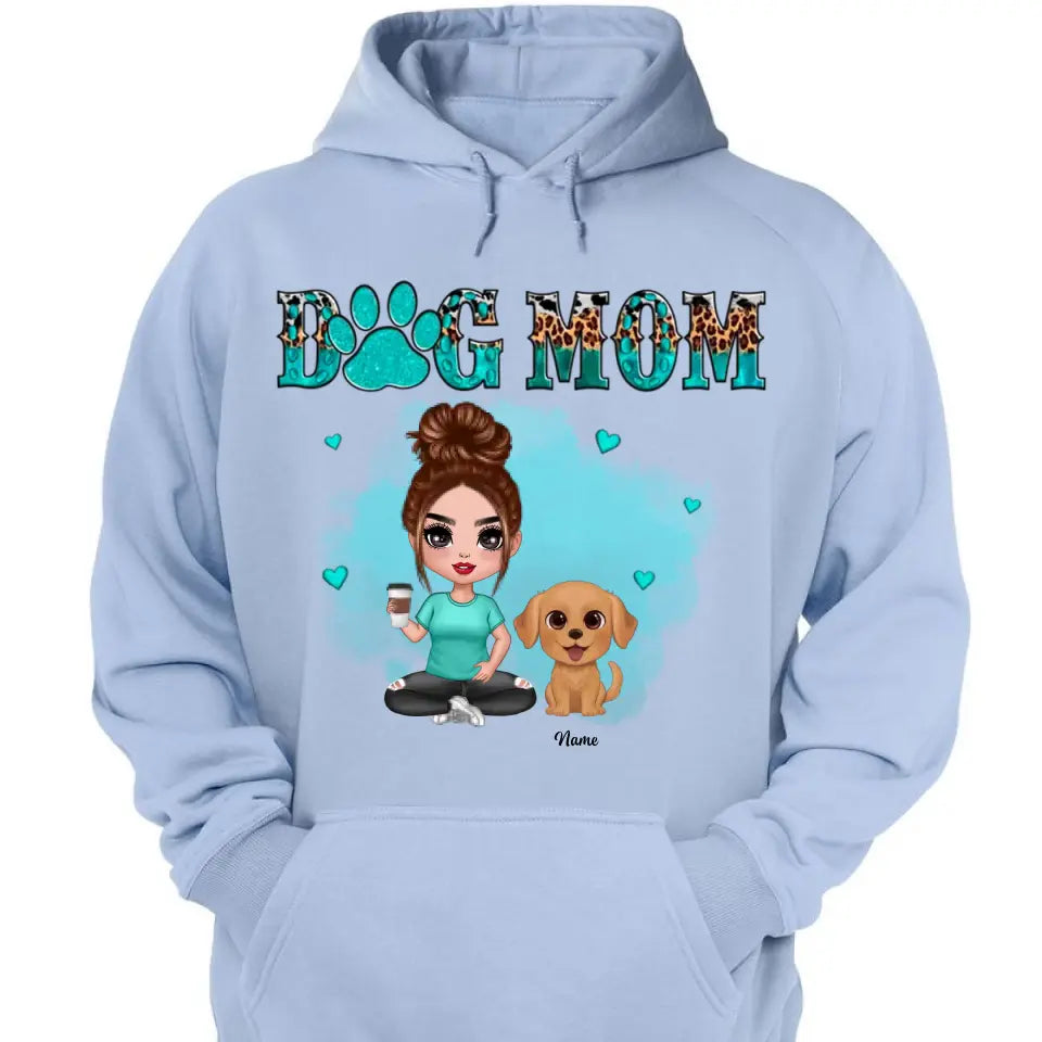 Watercolor Cute Dogs Teal And Leopard Dog Mom Personalized Shirt