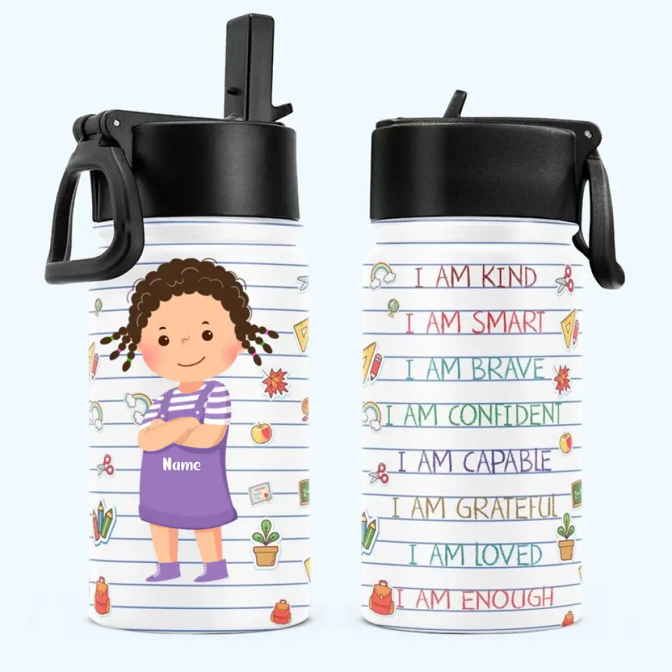 Smart Loved Brave Confident - Personalized Kids Water Bottle With Straw Lid