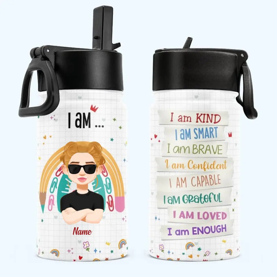 Smart Loved Brave - Personalized Kids Water Bottle With Straw Lid