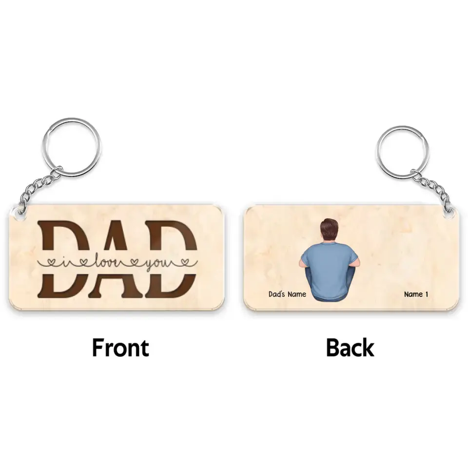 Best Dad Ever Back View Man Kids Dog Cat Personalized Acrylic Keychain