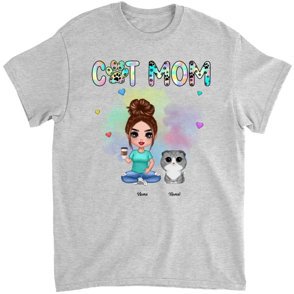 Watercolor Cute Cats Teal And Leopard Cat Mom Personalized Shirt