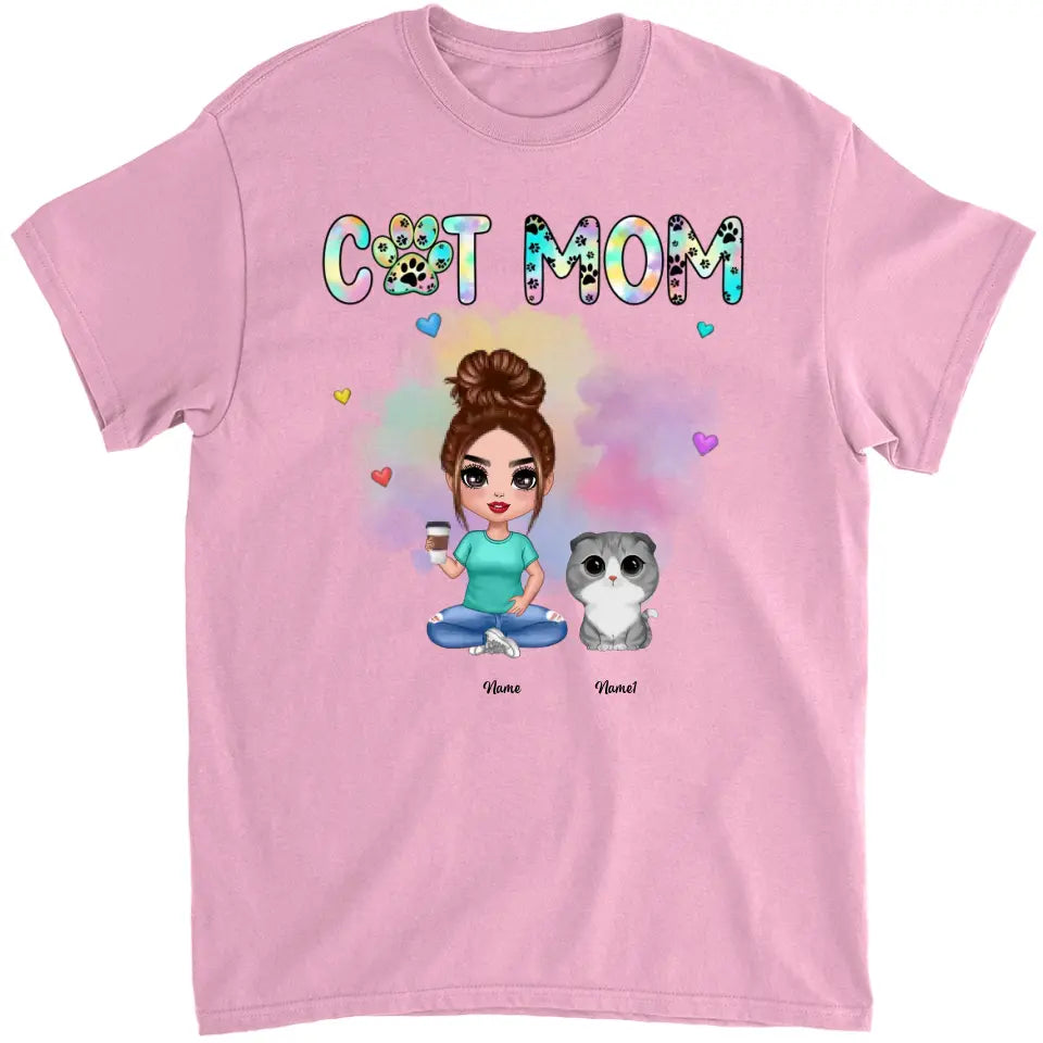 Watercolor Cute Cats Teal And Leopard Cat Mom Personalized Shirt