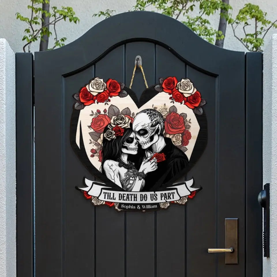 Til Death Do Us Part Couple Skull - Personalized Custom Shaped Wood Sign - Halloween Gift