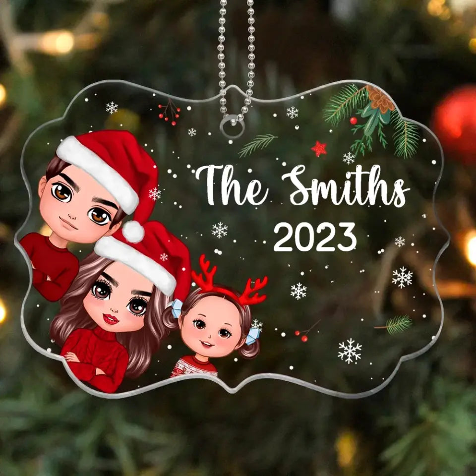 Christmas Peeking Whole Doll Family Kids Dogs Cats Personalized Acrylic Ornament