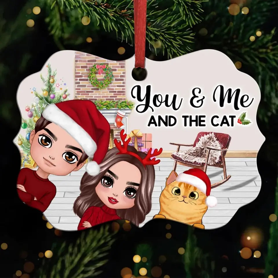 Christmas Peeking Doll Couple You Me And The Dogs Cats Personalized Christmas Ornament