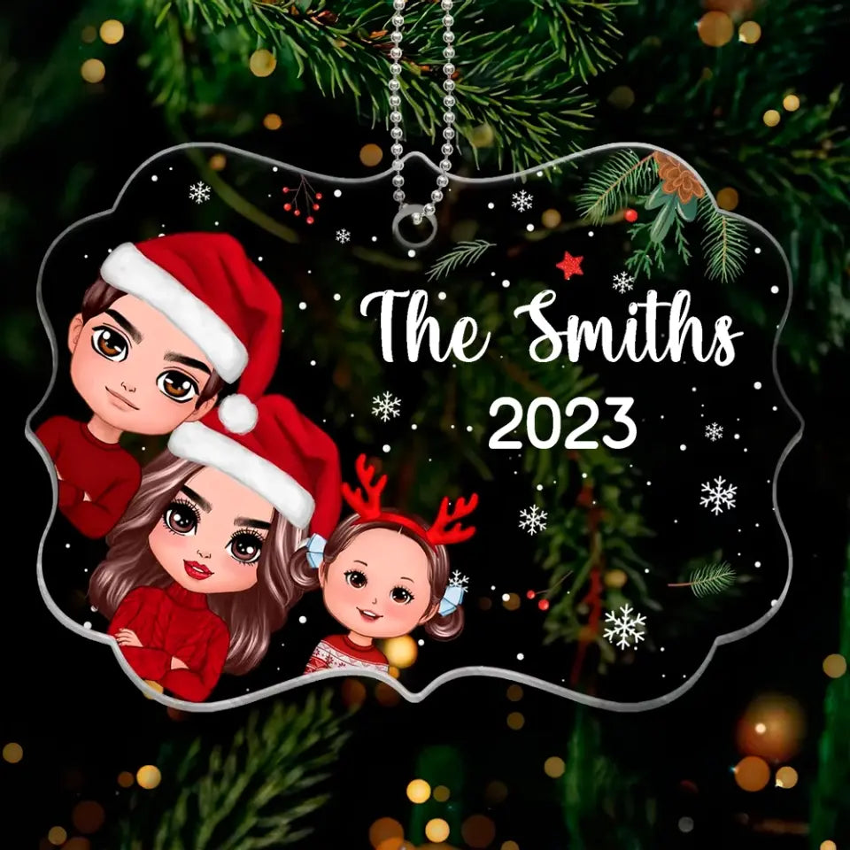 Christmas Peeking Whole Doll Family Kids Dogs Cats Personalized Acrylic Ornament