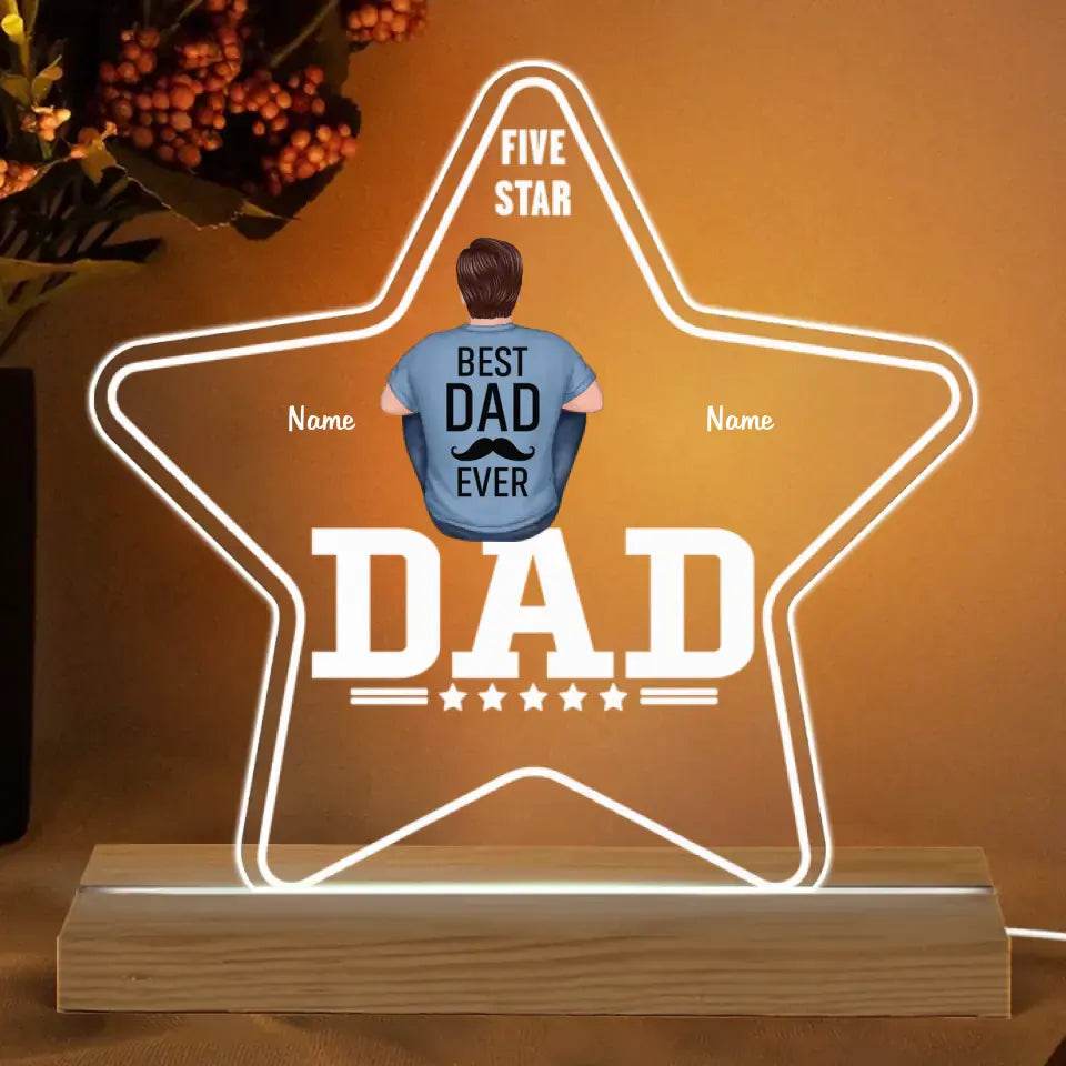 Five - Star Dad Back View Dad And Kids Personalized Acrylic Custom Shape LED Night Light - Father's Day Gift