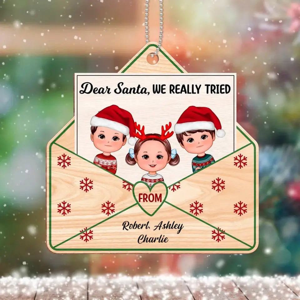 Dear Santa Christmas Kids Envelope Shaped Personalized Wooden Ornament