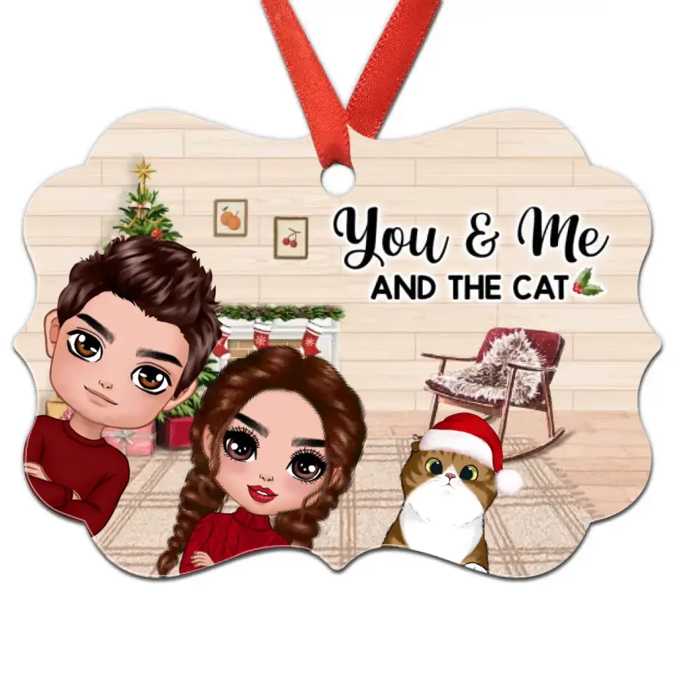 Christmas Peeking Doll Couple You Me And The Dogs Cats Personalized Christmas Ornament