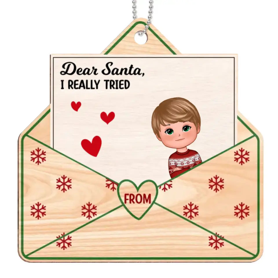 Dear Santa Christmas Kids Envelope Shaped Personalized Wooden Ornament