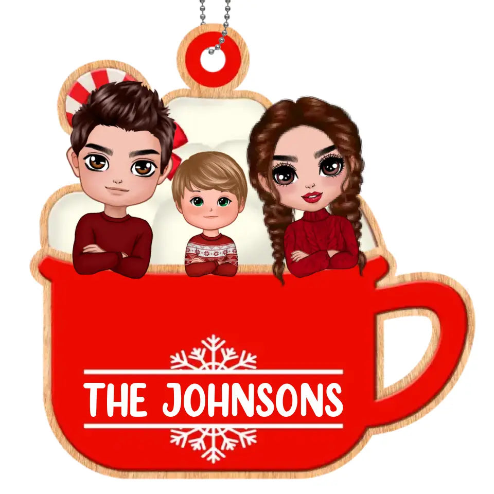 Christmas Whole Doll Family In Hot Cocoa Personalized Wooden Ornament