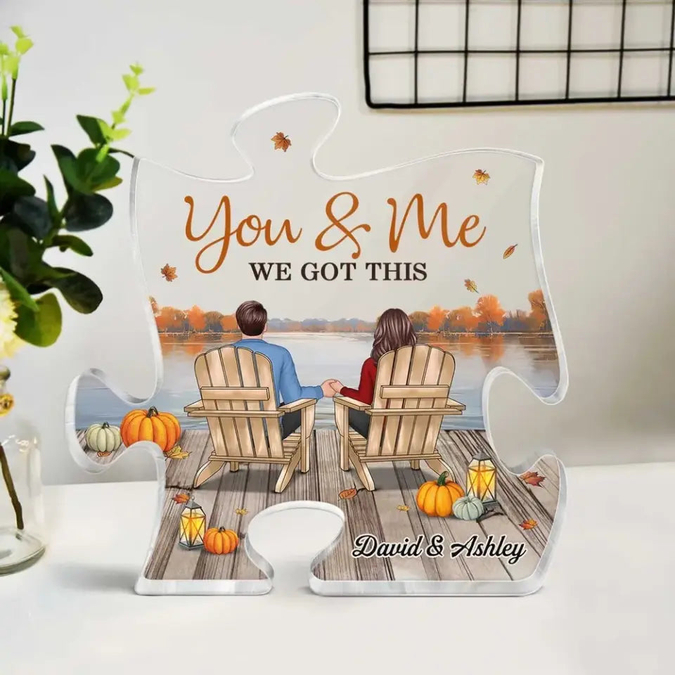 The Missing Piece To My Heart Couple Sitting Back View Personalized Acrylic Puzzle Plaque