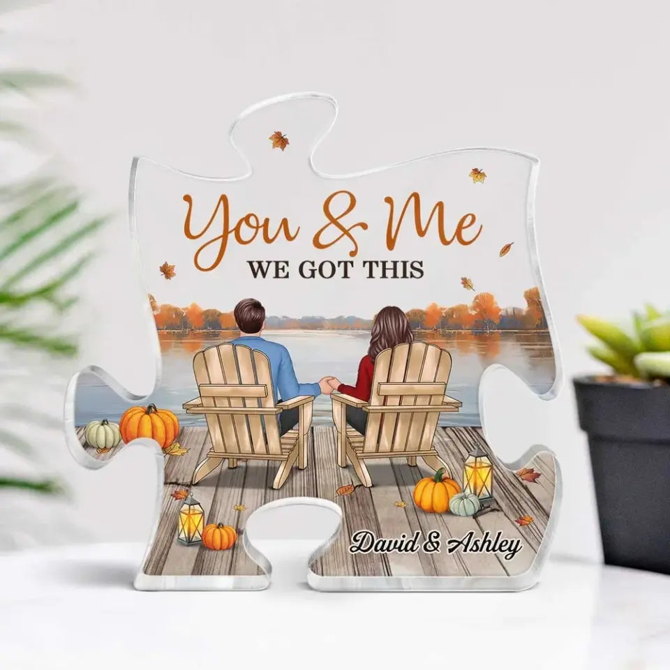 The Missing Piece To My Heart Couple Sitting Back View Personalized Acrylic Puzzle Plaque