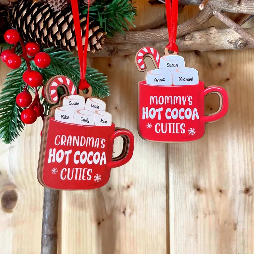 Family's Hot Cocoa Cuties, Gift For Family, Personalized Ornament, Marshmallow Kids Wood Ornament, Christmas Gift