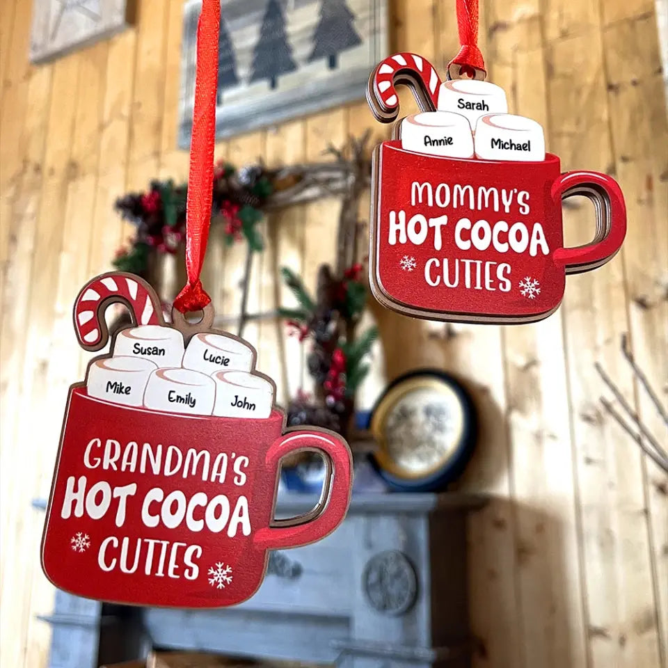 Family's Hot Cocoa Cuties, Gift For Family, Personalized Ornament, Marshmallow Kids Wood Ornament, Christmas Gift