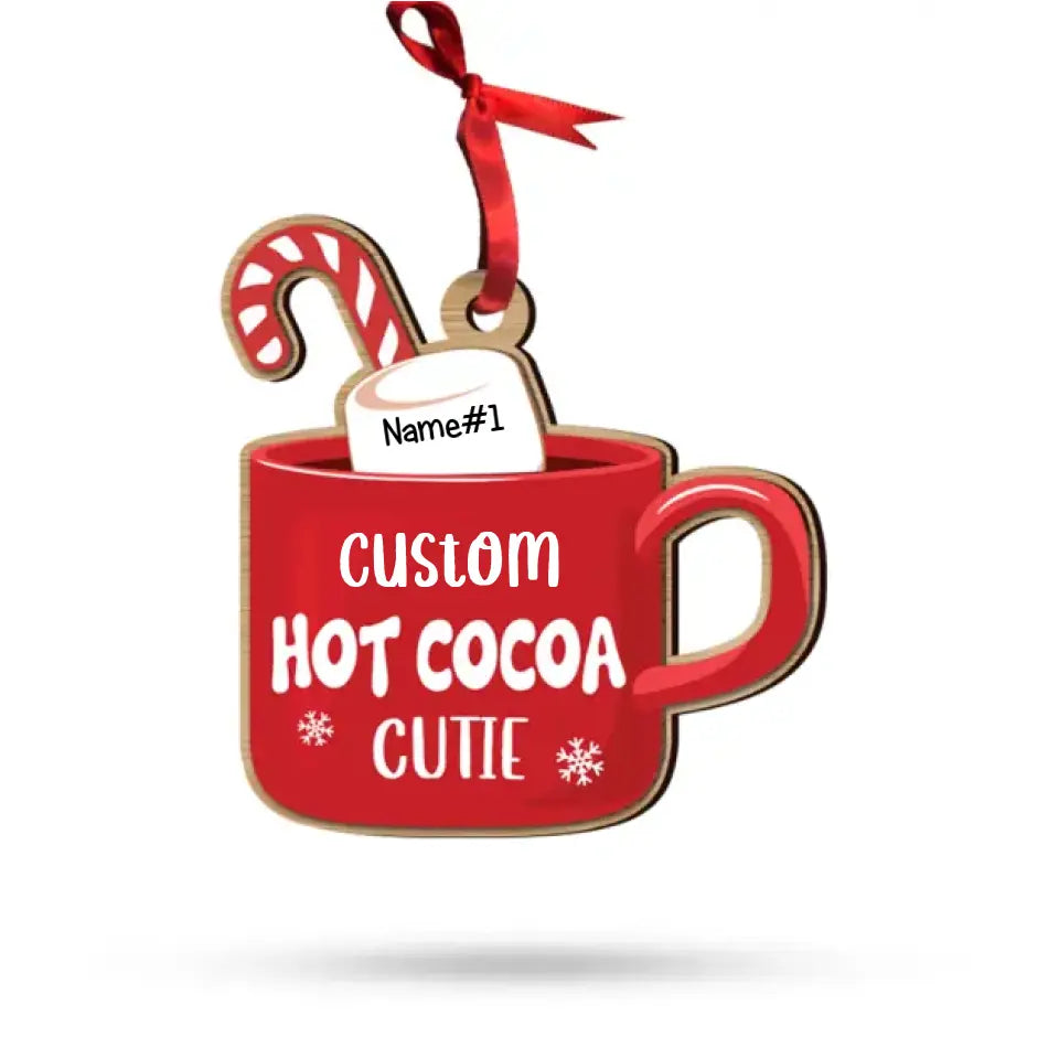 Family's Hot Cocoa Cuties, Gift For Family, Personalized Ornament, Marshmallow Kids Wood Ornament, Christmas Gift