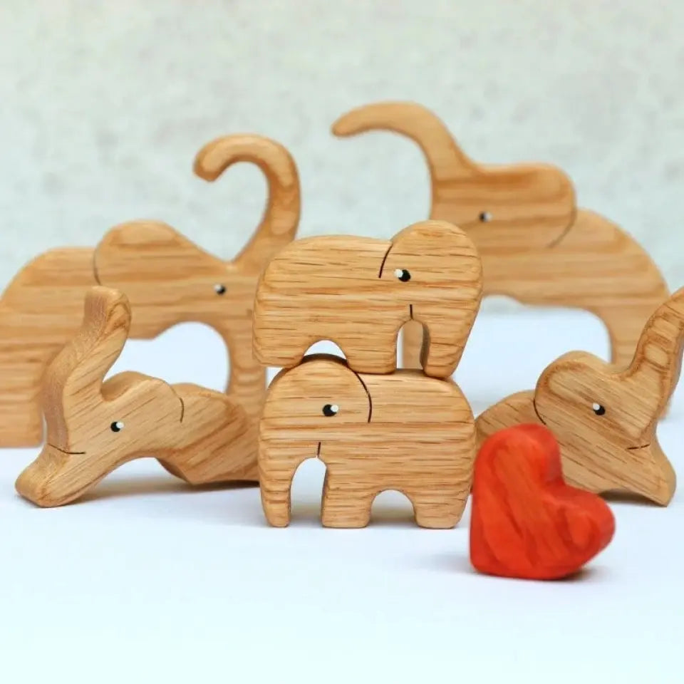 Personalized Wooden Elephants Family Puzzle Decoration, Gift For Family