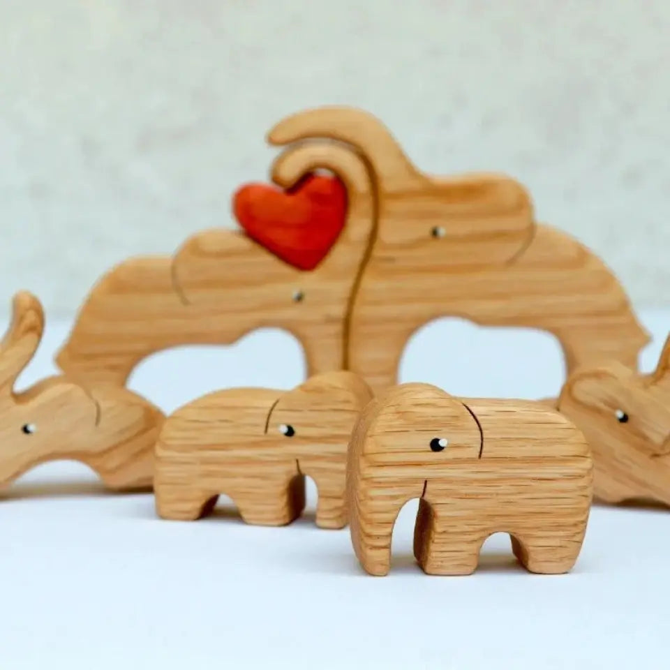 Personalized Wooden Elephants Family Puzzle Decoration, Gift For Family