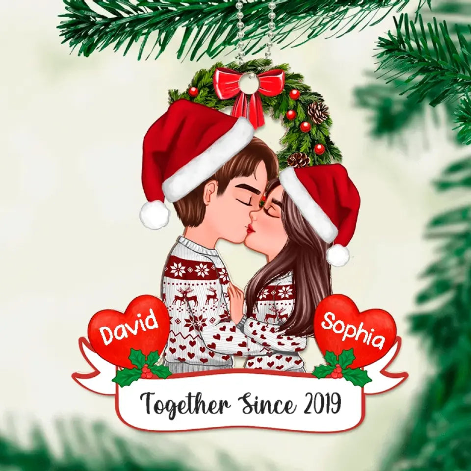 Together Since - Doll Couple Kissing Christmas Personalized Wooden Ornament