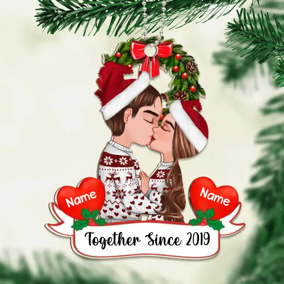 Together Since - Doll Couple Kissing Christmas Personalized Wooden Ornament