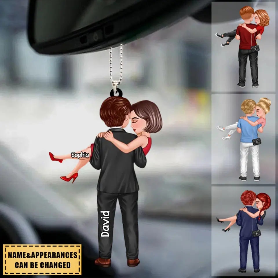 Happily Ever After - Embracing Doll Couple Personalized Acrylic Car Ornament - Gift for Your Lover