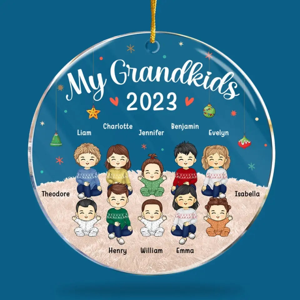 Our Grandkids Christmas 2023 - Family Personalized Custom Ornament - Acrylic Round Shaped - Christmas Gift For Family Members