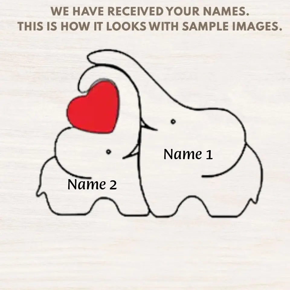 Personalized Wooden Elephants Family Puzzle Decoration, Gift For Family