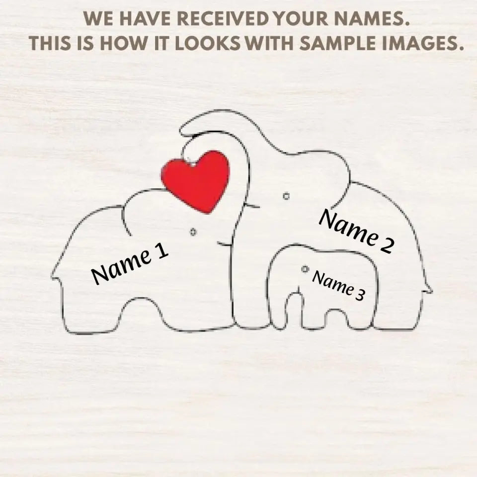 Personalized Wooden Elephants Family Puzzle Decoration, Gift For Family