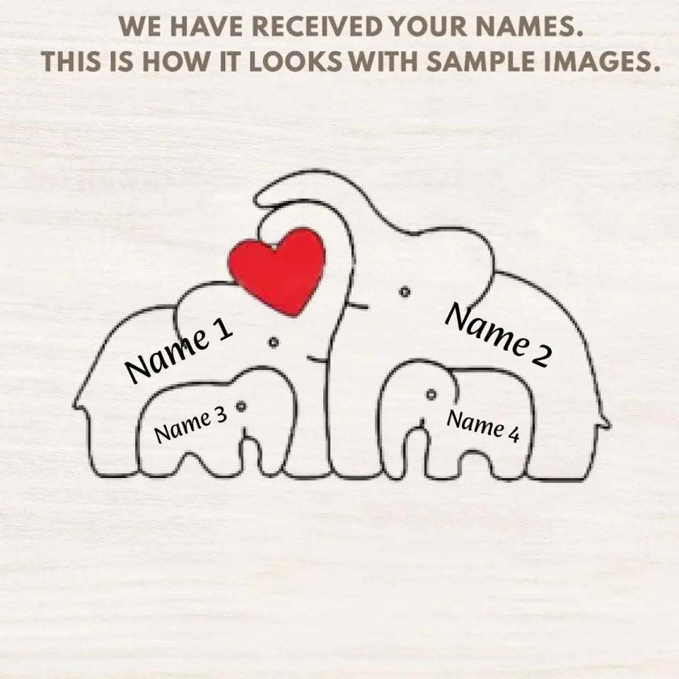 Personalized Wooden Elephants Family Puzzle Decoration, Gift For Family