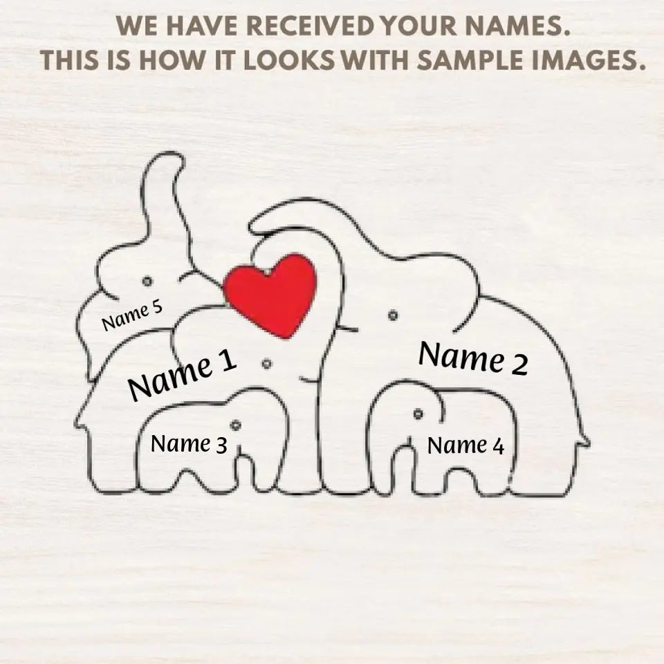 Personalized Wooden Elephants Family Puzzle Decoration, Gift For Family