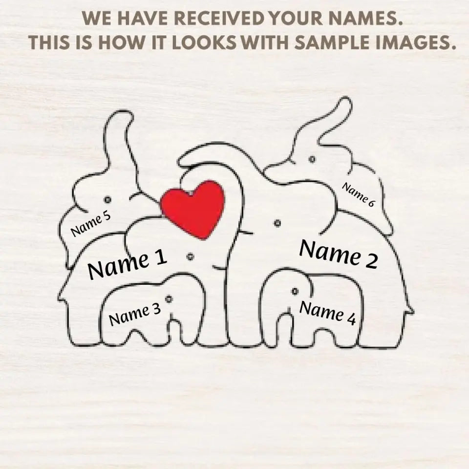 Personalized Wooden Elephants Family Puzzle Decoration, Gift For Family