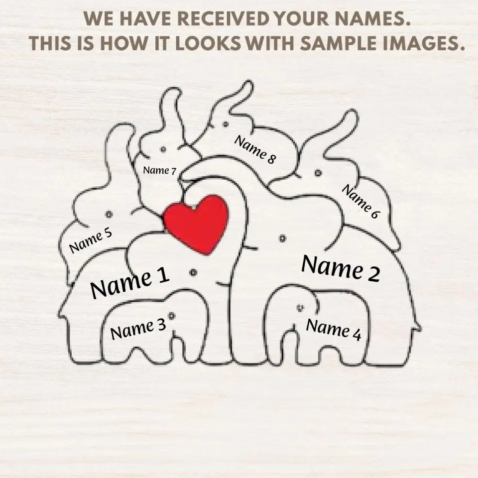 Personalized Wooden Elephants Family Puzzle Decoration, Gift For Family