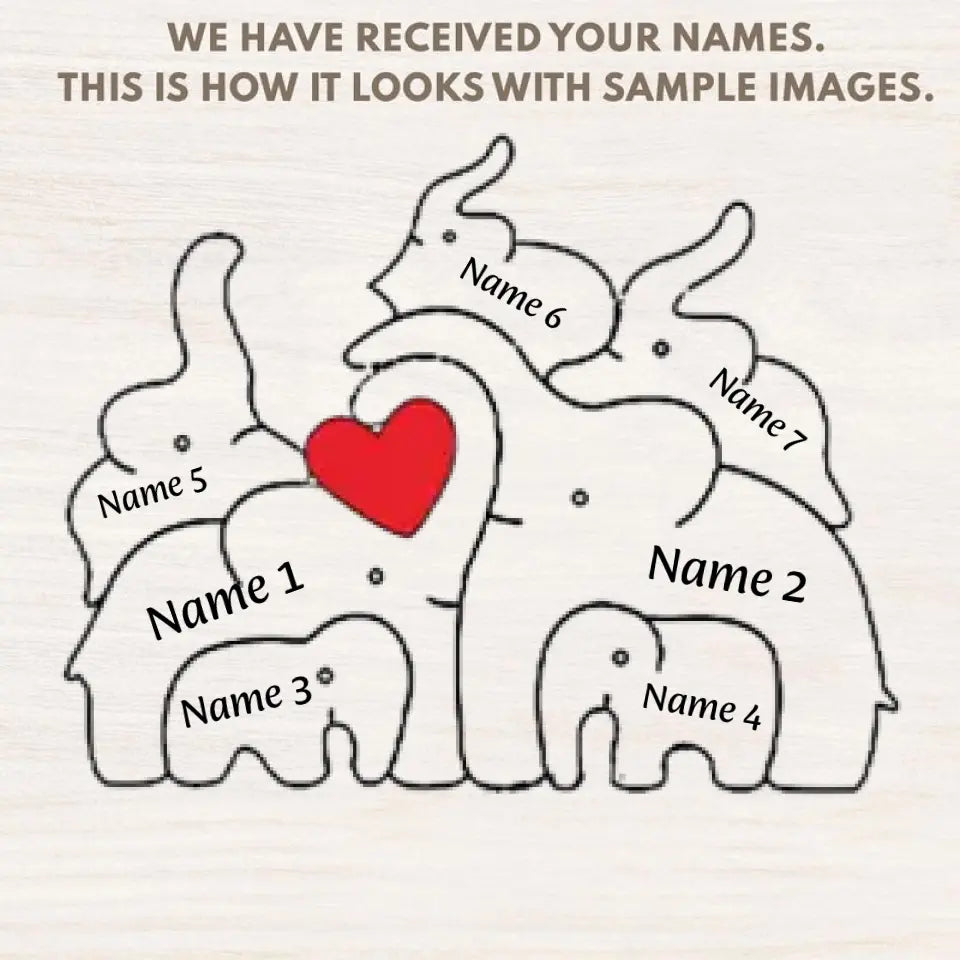 Personalized Wooden Elephants Family Puzzle Decoration, Gift For Family