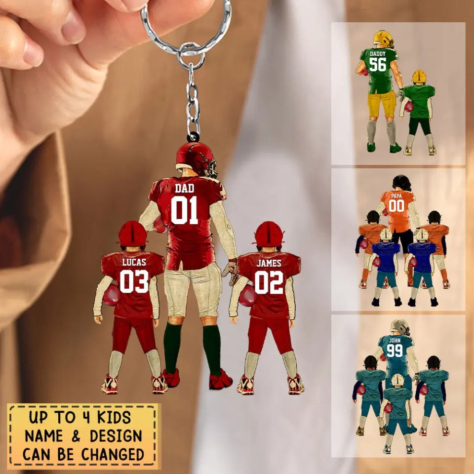 Personalized American Football Dad & Kids Acrylic Keychain